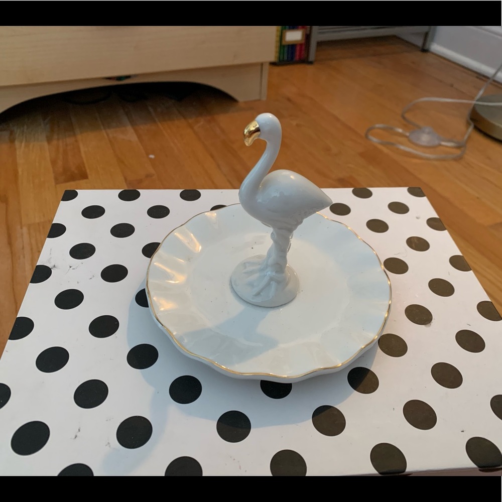 White and gold Flamingo jewelry dish